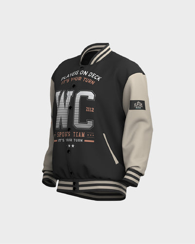 Mens Bomber Jacket -  Black & Beige