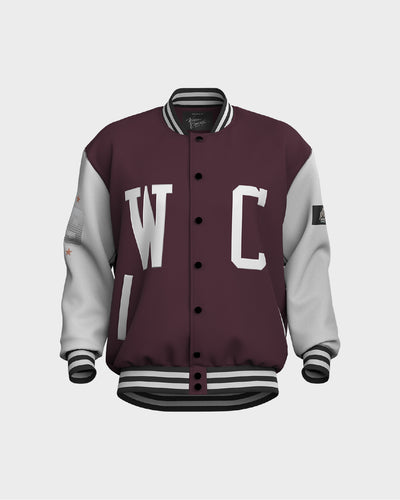 Mens Bomber Jacket -  Burgundy & White