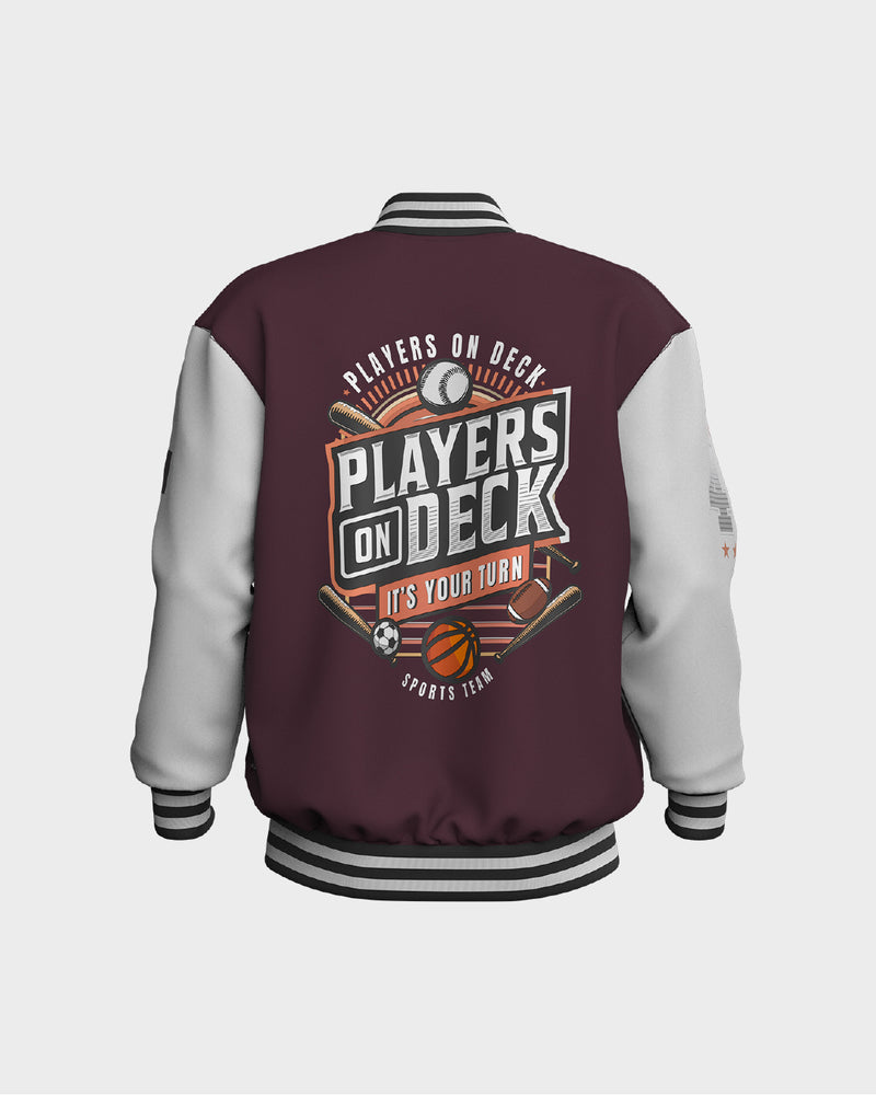 Mens Bomber Jacket -  Burgundy & White