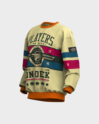 Mens Graphic Crew Neck Sweater - Beige & Orange